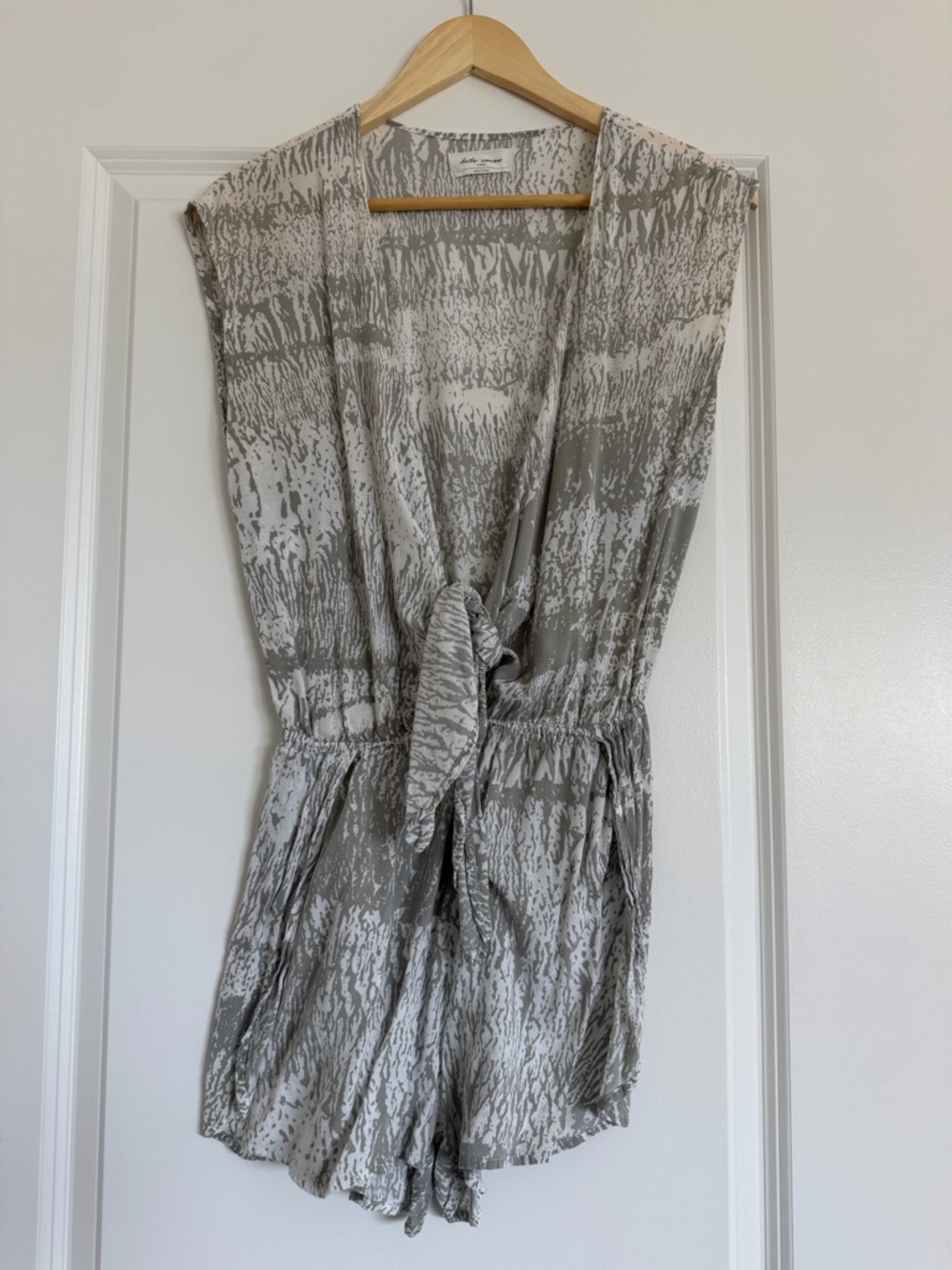 Women's Gray Tie-Front Swim Coverup Romper
